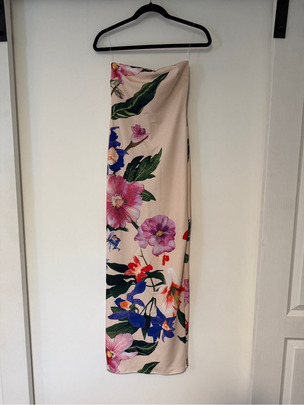 Beige Maxi Dress with Bold Floral Print